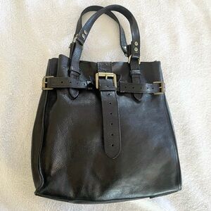 Mulberry Black Leather Top-Handle Tote with Gold Hardware
